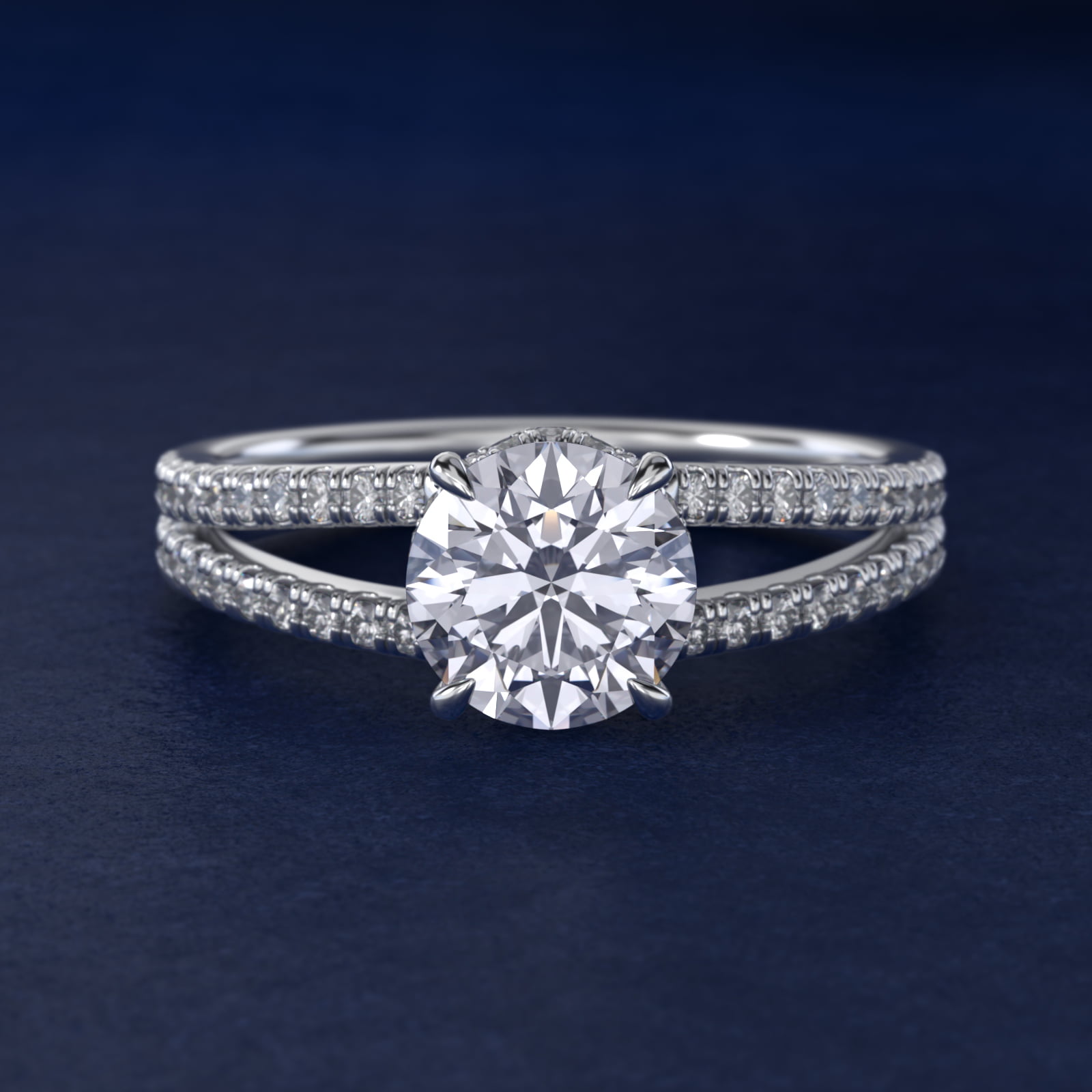 Split Shank Ribbon Diamond Pavé Engagement Ring In Platinum