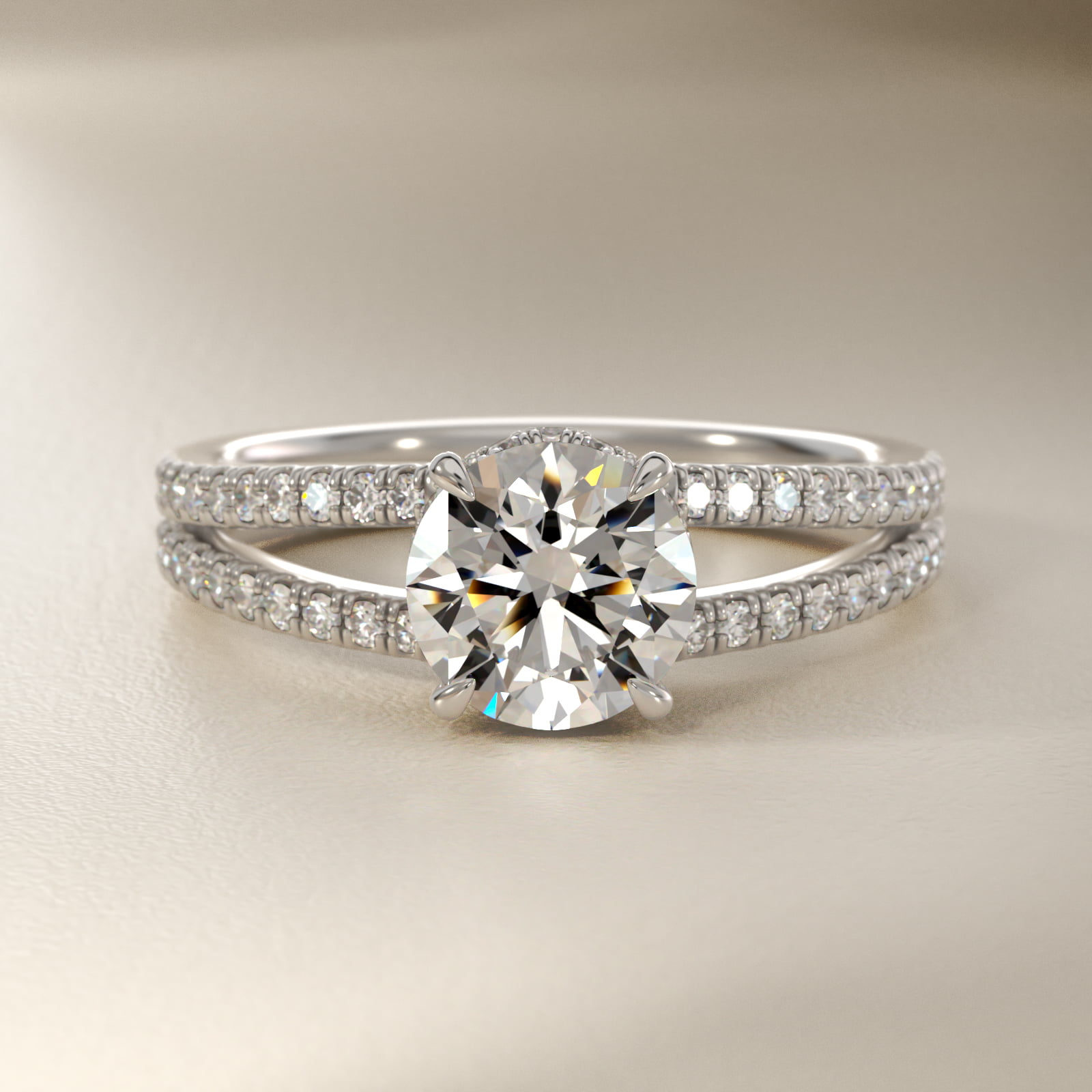 Split Shank Ribbon Diamond Pavé Engagement Ring In 14K White Gold