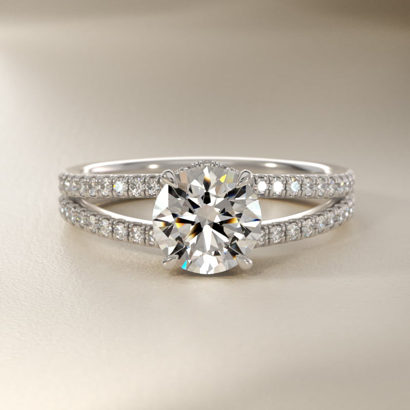 Split Shank Ribbon Diamond Pavé Engagement Ring In 14K White Gold