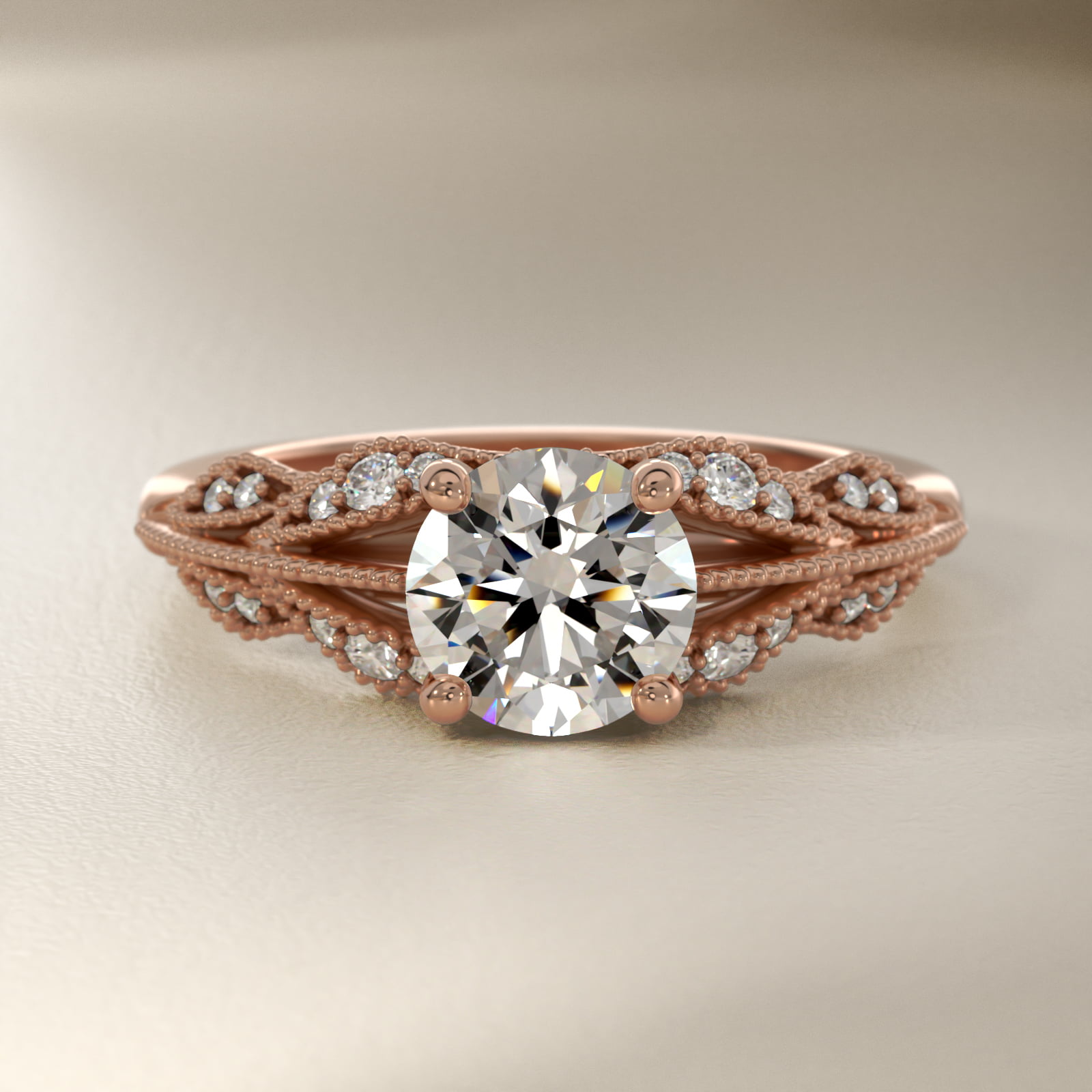 Floral Bouquet Vintage-Style Engagement Ring In 14K Rose Gold