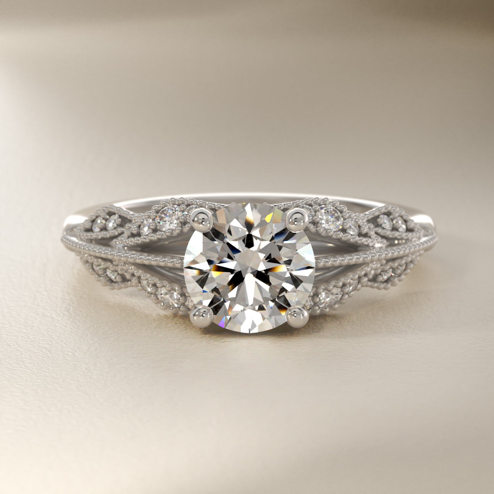 Floral Bouquet Vintage-Style Engagement Ring In 18K White Gold