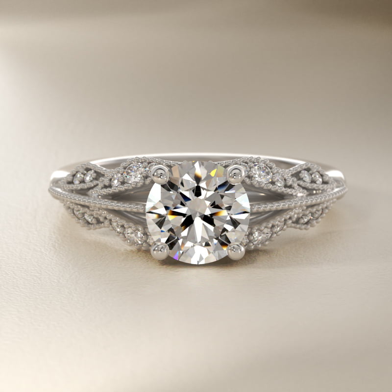 Floral Bouquet Vintage-Style Engagement Ring In 14K White Gold