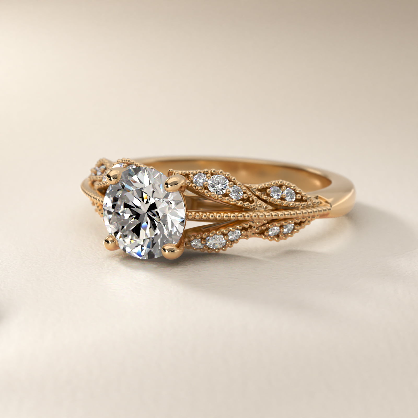 Floral Bouquet Vintage-Style Engagement Ring In 14K Yellow Gold