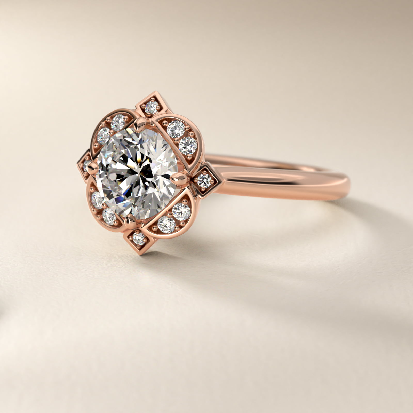Art Deco Inspired Floral Halo Vintage-Style Engagement Ring In 14K Rose Gold By James Allen
