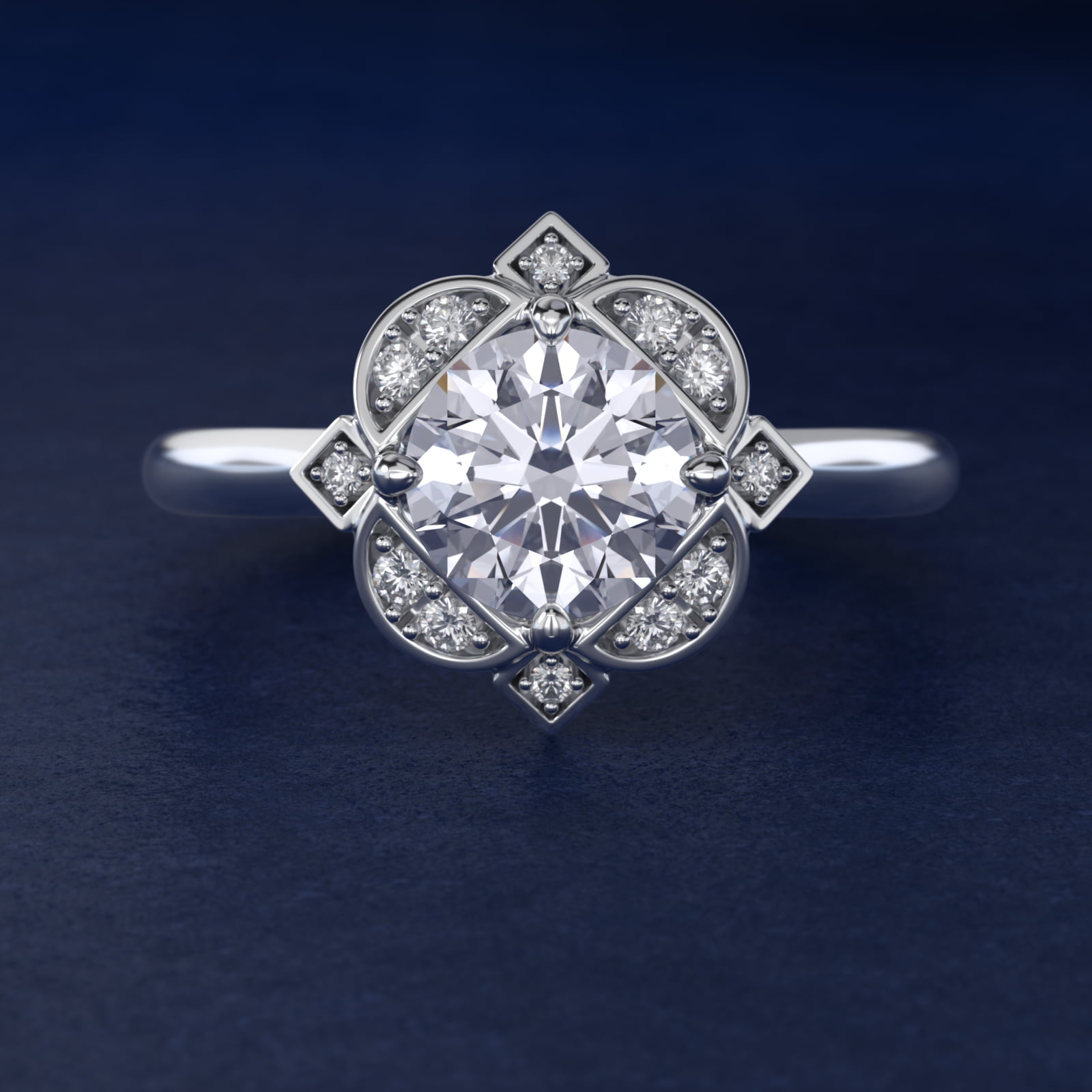 Art Deco Inspired Floral Halo Vintage-Style Engagement Ring In 18K White Gold By James Allen