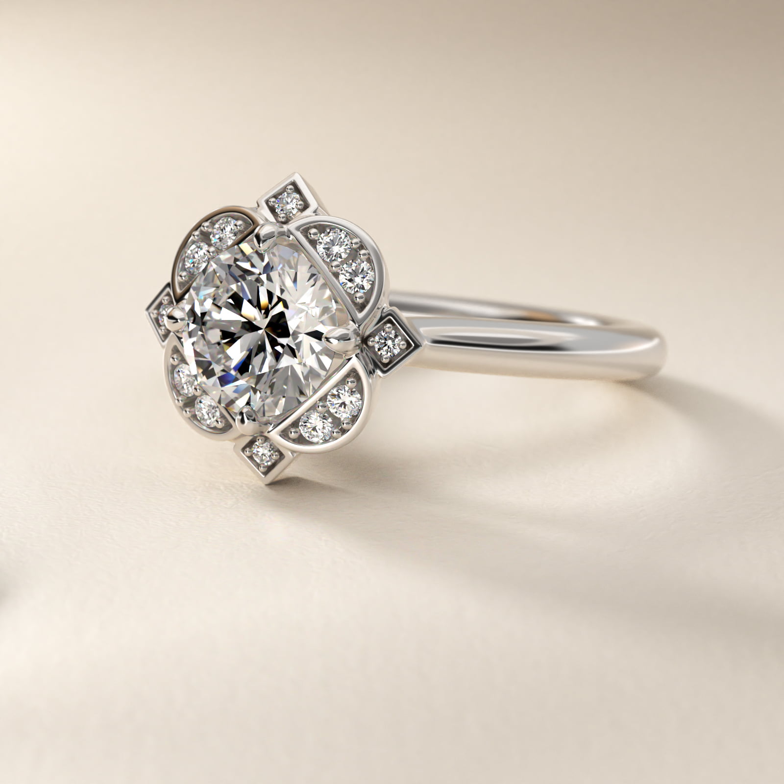 Art Deco Inspired Floral Halo Vintage-Style Engagement Ring In Platinum By James Allen