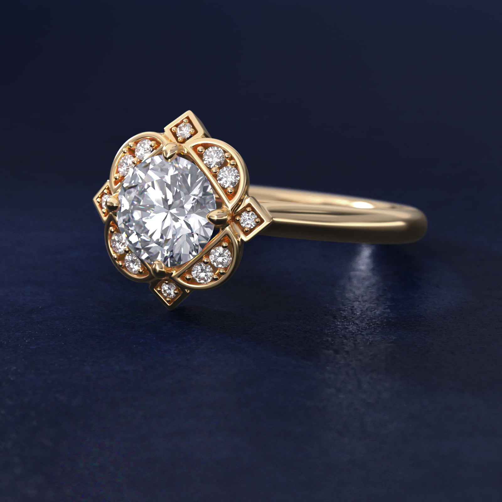 Art Deco Inspired Floral Halo Vintage-Style Engagement Ring In 14K Yellow Gold By James Allen