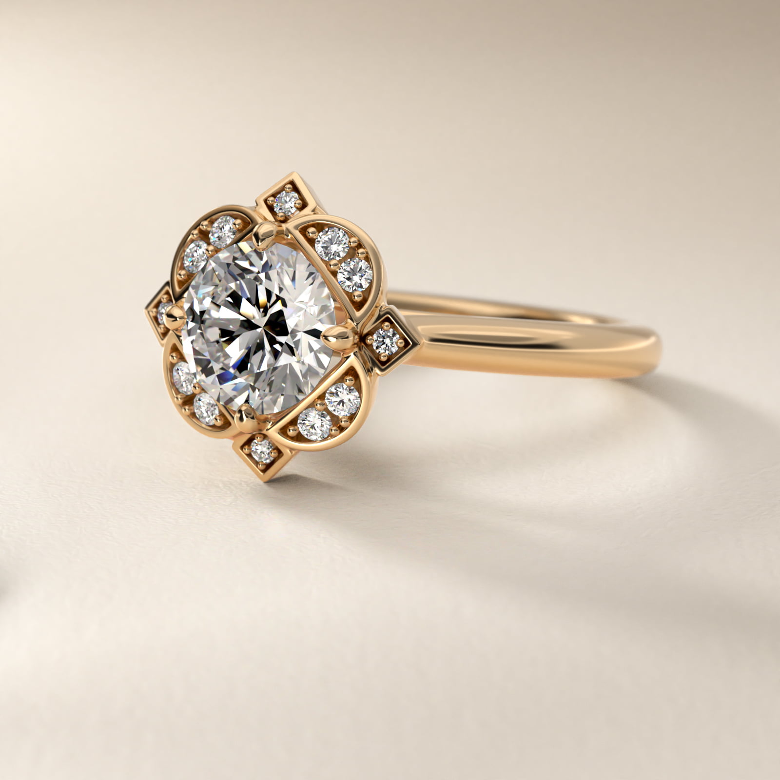 Art Deco Inspired Floral Halo Vintage-Style Engagement Ring In 18K Yellow Gold By James Allen