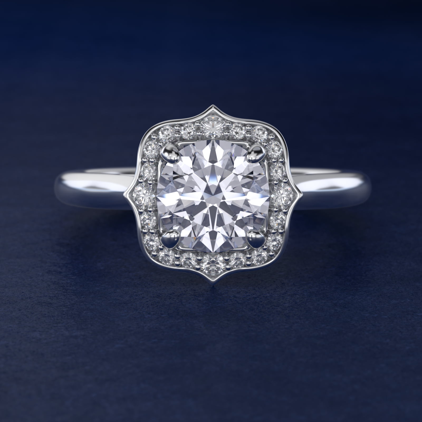 Antique Frame Halo Vintage-Style Engagement Ring In 18K White Gold By James Allen