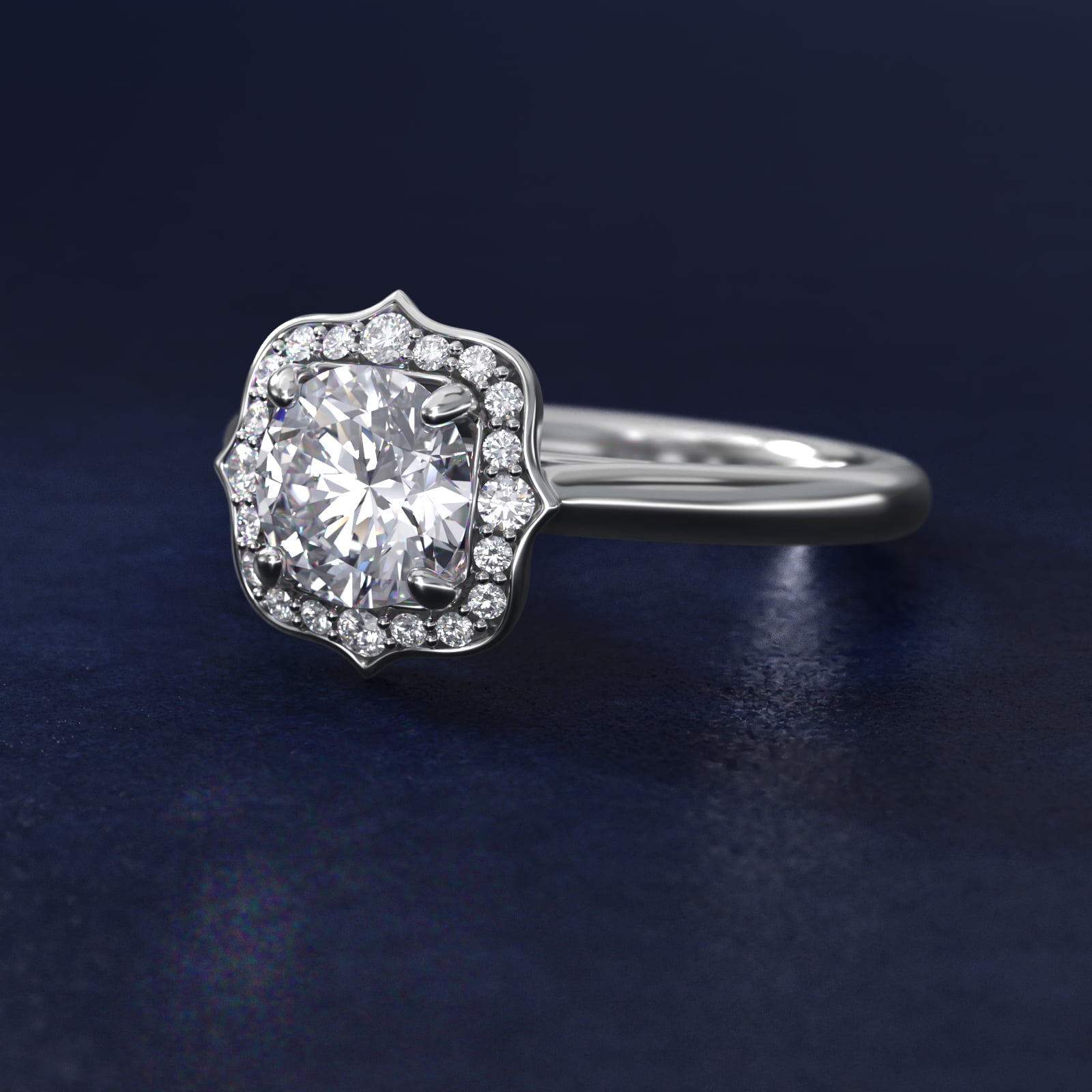 Antique Frame Halo Vintage-Style Engagement Ring In 14K White Gold By James Allen