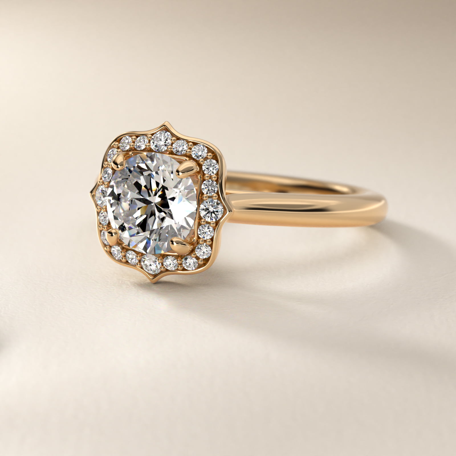 Antique Frame Halo Vintage-Style Engagement Ring In 18K Yellow Gold By James Allen