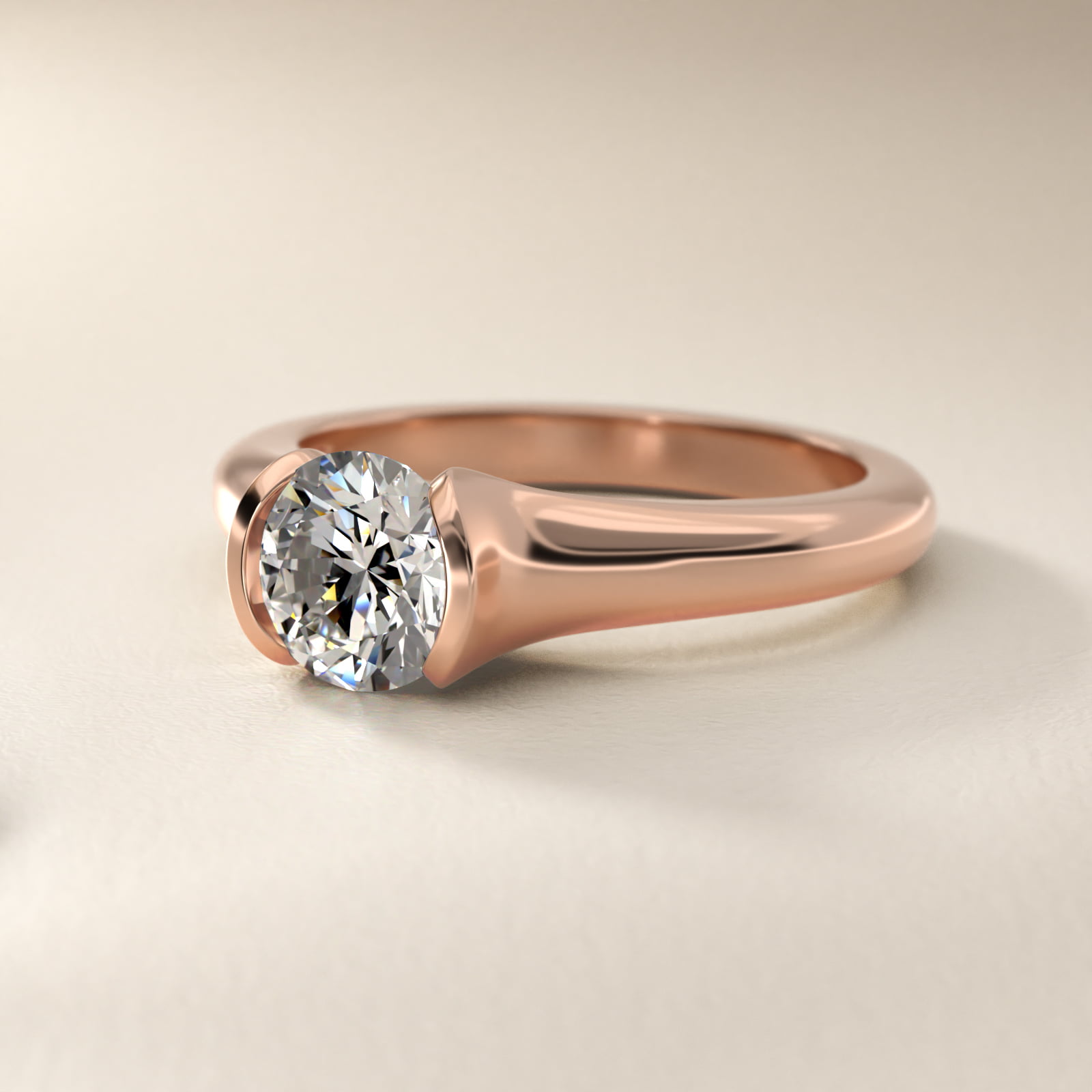 Tapered Half Bezel Tension Engagement Ring In 14K Rose Gold