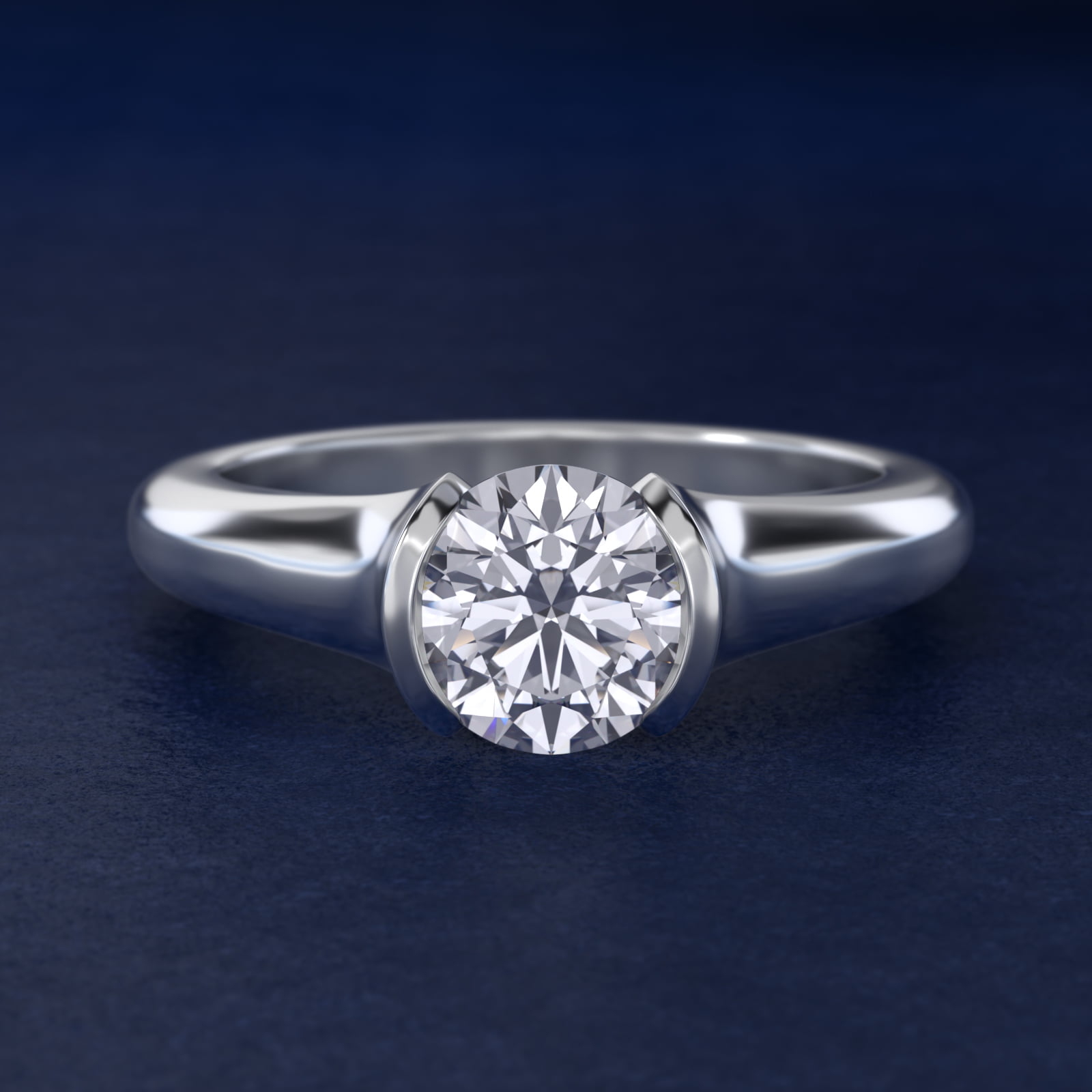Tapered Half Bezel Tension Engagement Ring In 18K White Gold