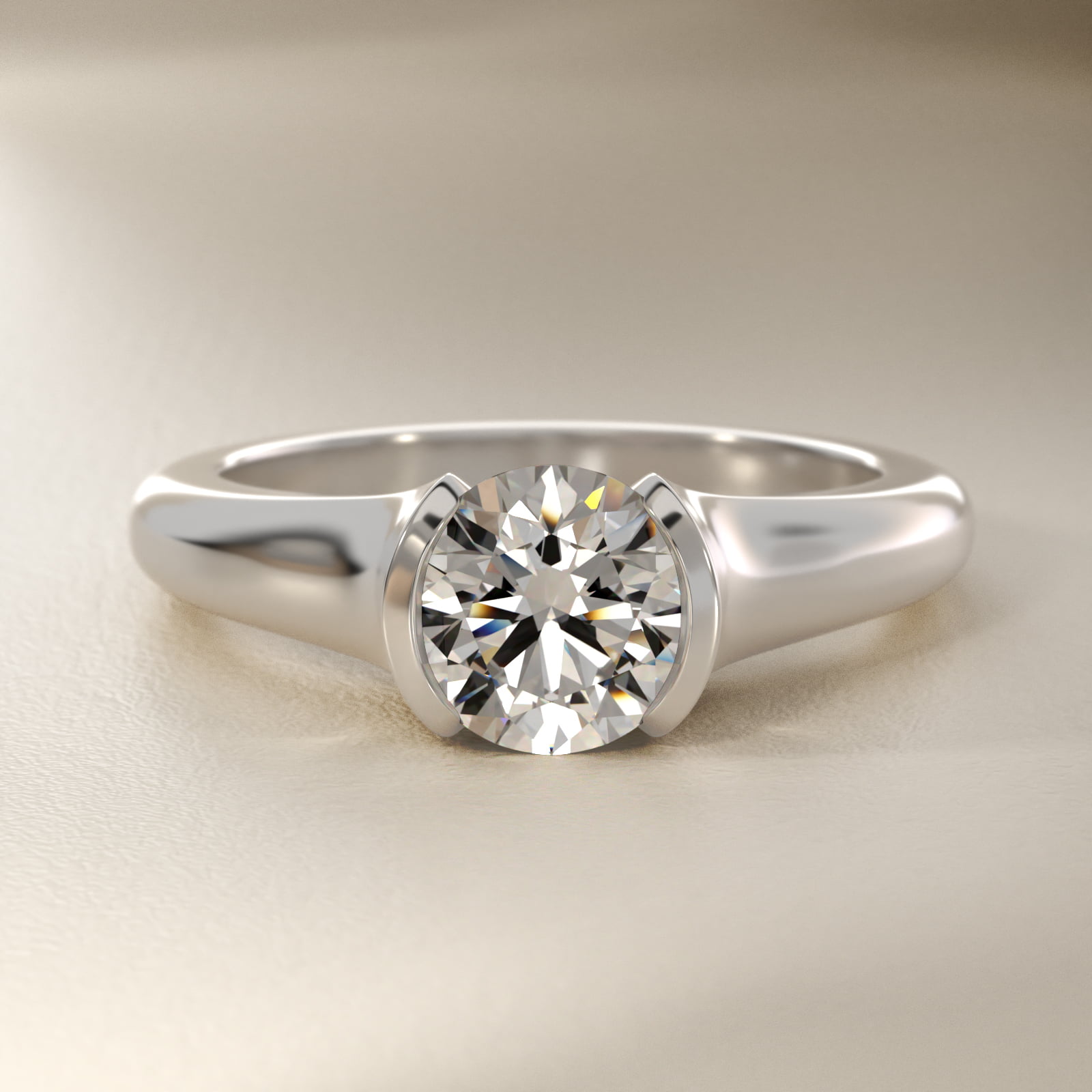 Tapered Half Bezel Tension Engagement Ring In Platinum