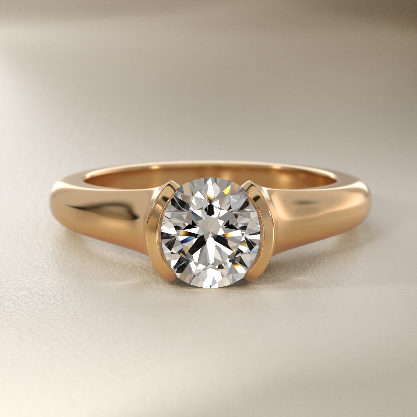 Tapered Half Bezel Tension Engagement Ring In 14K Yellow Gold