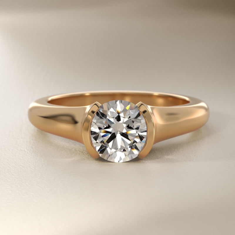 Tapered Half Bezel Tension Engagement Ring In 14K Yellow Gold