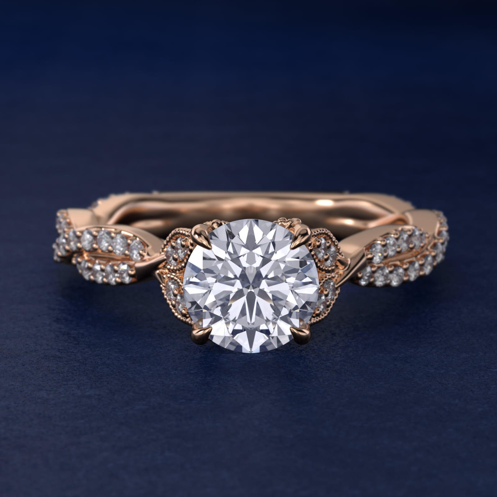 Twisted Pavé Leaf Vintage-Style Engagement Ring In 14K Rose Gold By James Allen