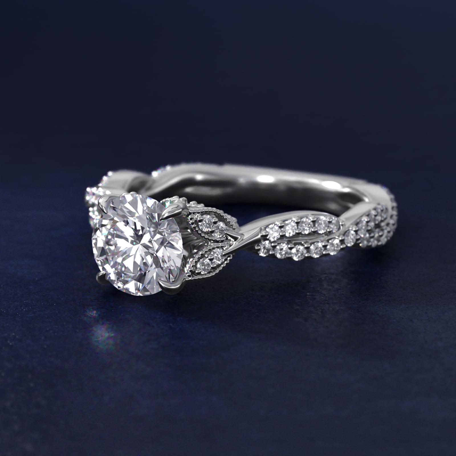 Twisted Pavé Leaf Vintage-Style Engagement Ring In 14K White Gold By James Allen