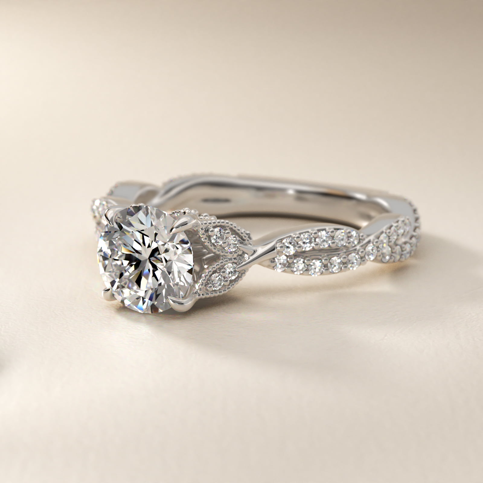 Twisted Pavé Leaf Vintage-Style Engagement Ring In Platinum By James Allen