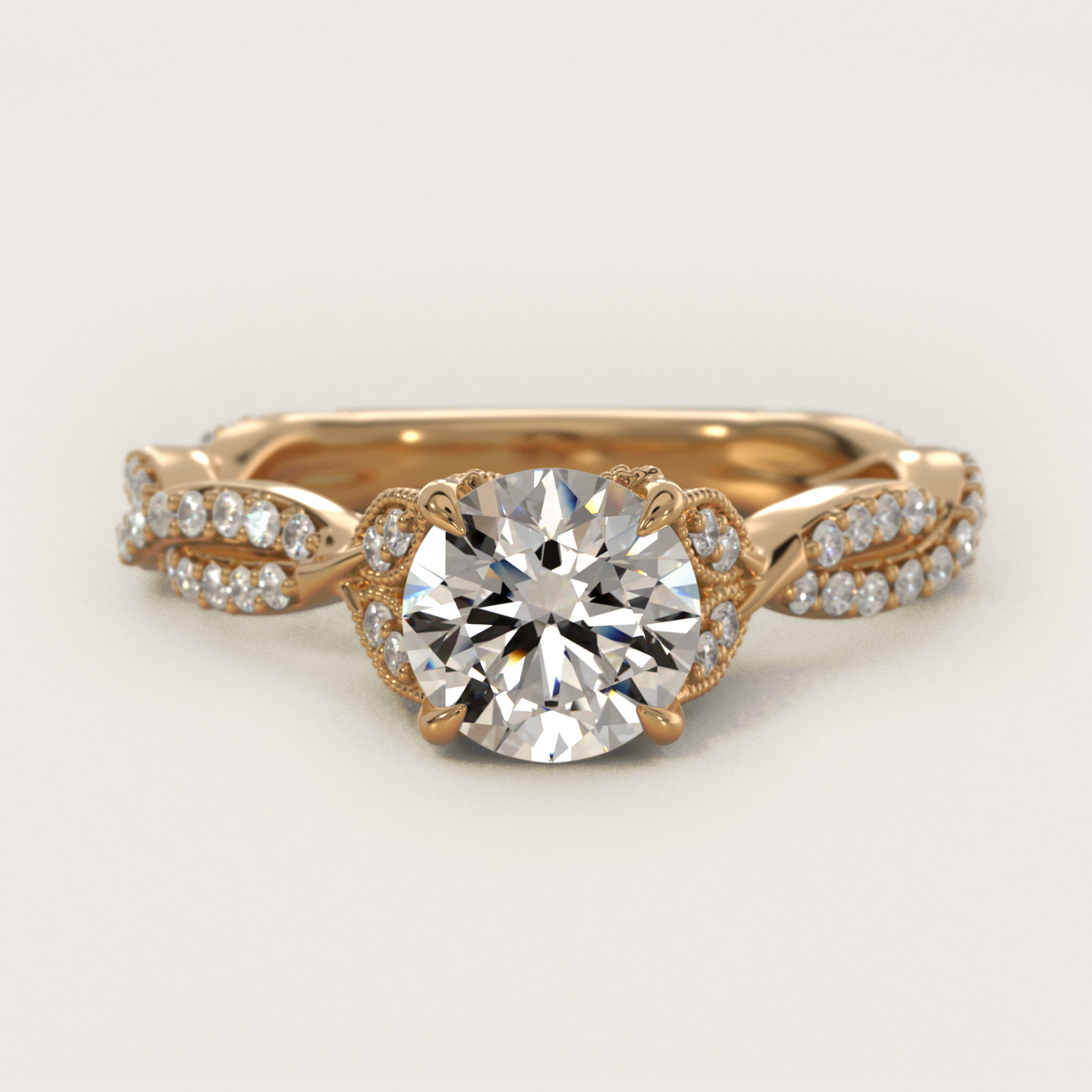 Twisted Pavé Leaf Vintage-Style Engagement Ring In 14K Yellow Gold By James Allen