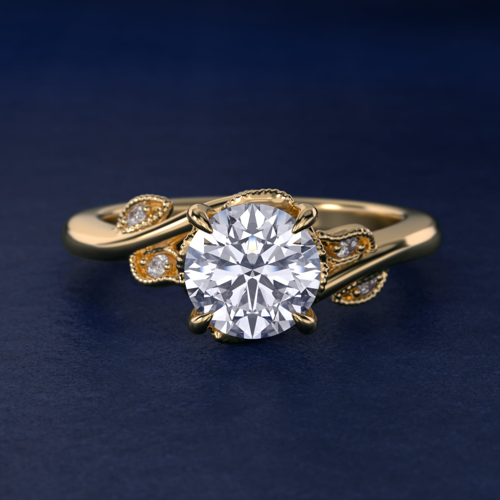 Entangled Vines Side Stone Diamond Engagement Ring In 14K Yellow Gold