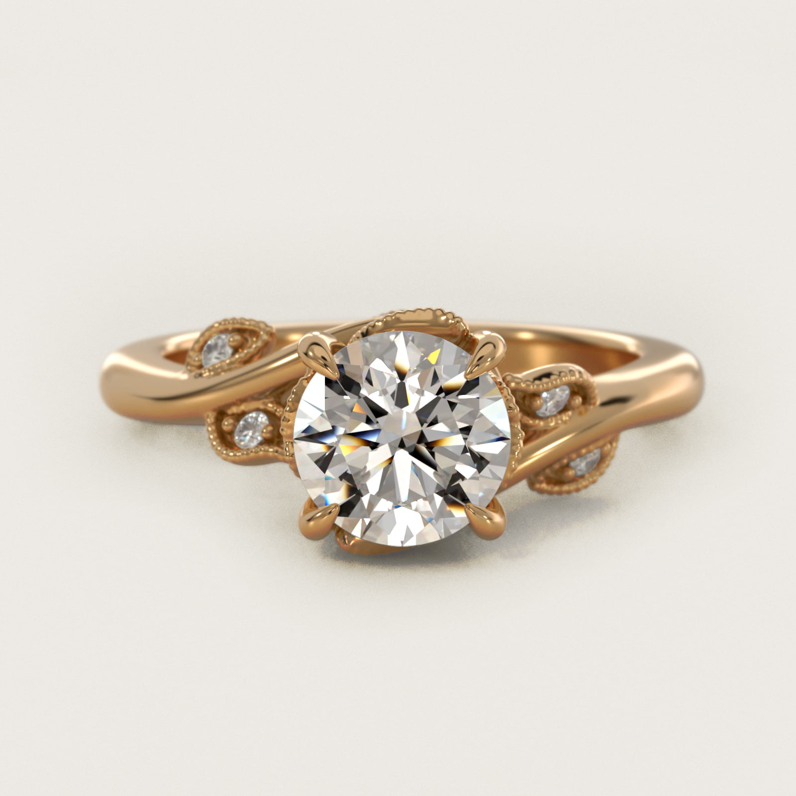 Entangled Vines Side Stone Diamond Engagement Ring In 14K Yellow Gold