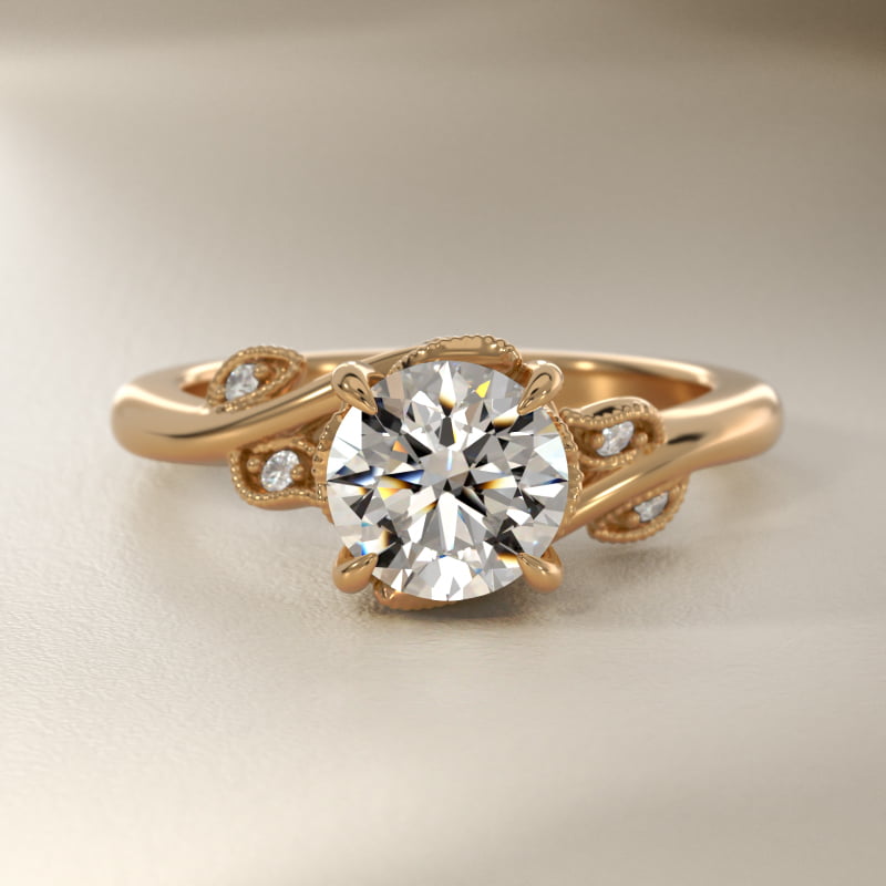 Entangled Vines Side Stone Diamond Engagement Ring In 14K Yellow Gold