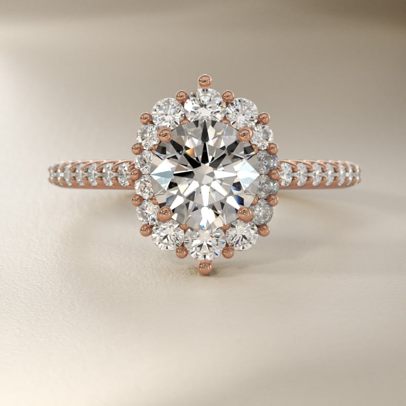 Graduated Diamond Halo Engagement Ring In 14K Rose Gold