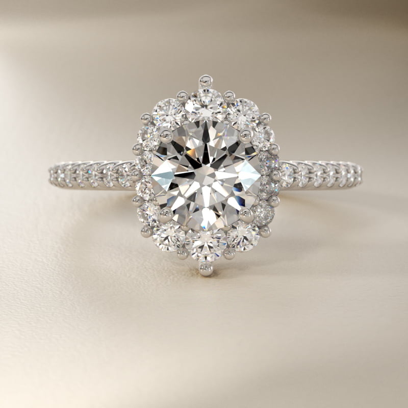 Graduated Diamond Halo Engagement Ring In 14K White Gold