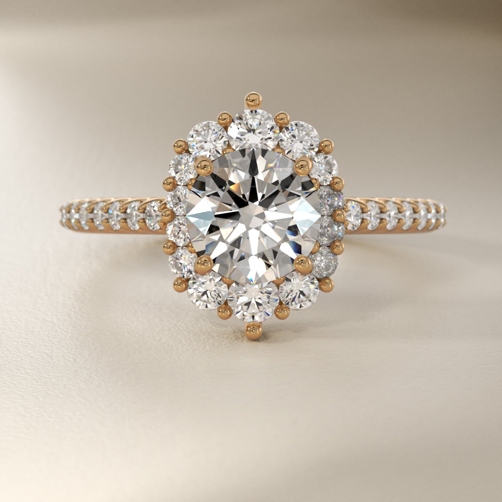 Graduated Diamond Halo Engagement Ring In 18K Yellow Gold