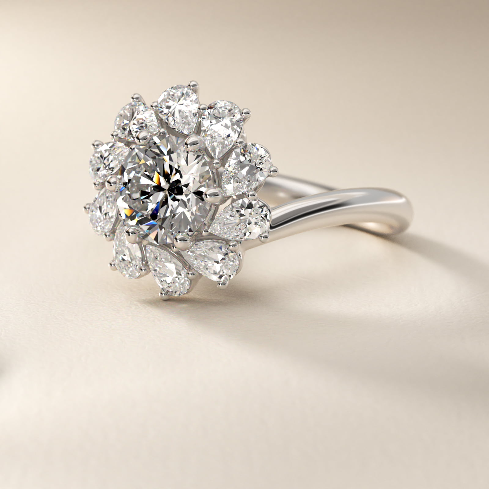 Fancy Pear Shape Whirling Diamond Halo Engagement Ring In 18K White Gold By James Allen