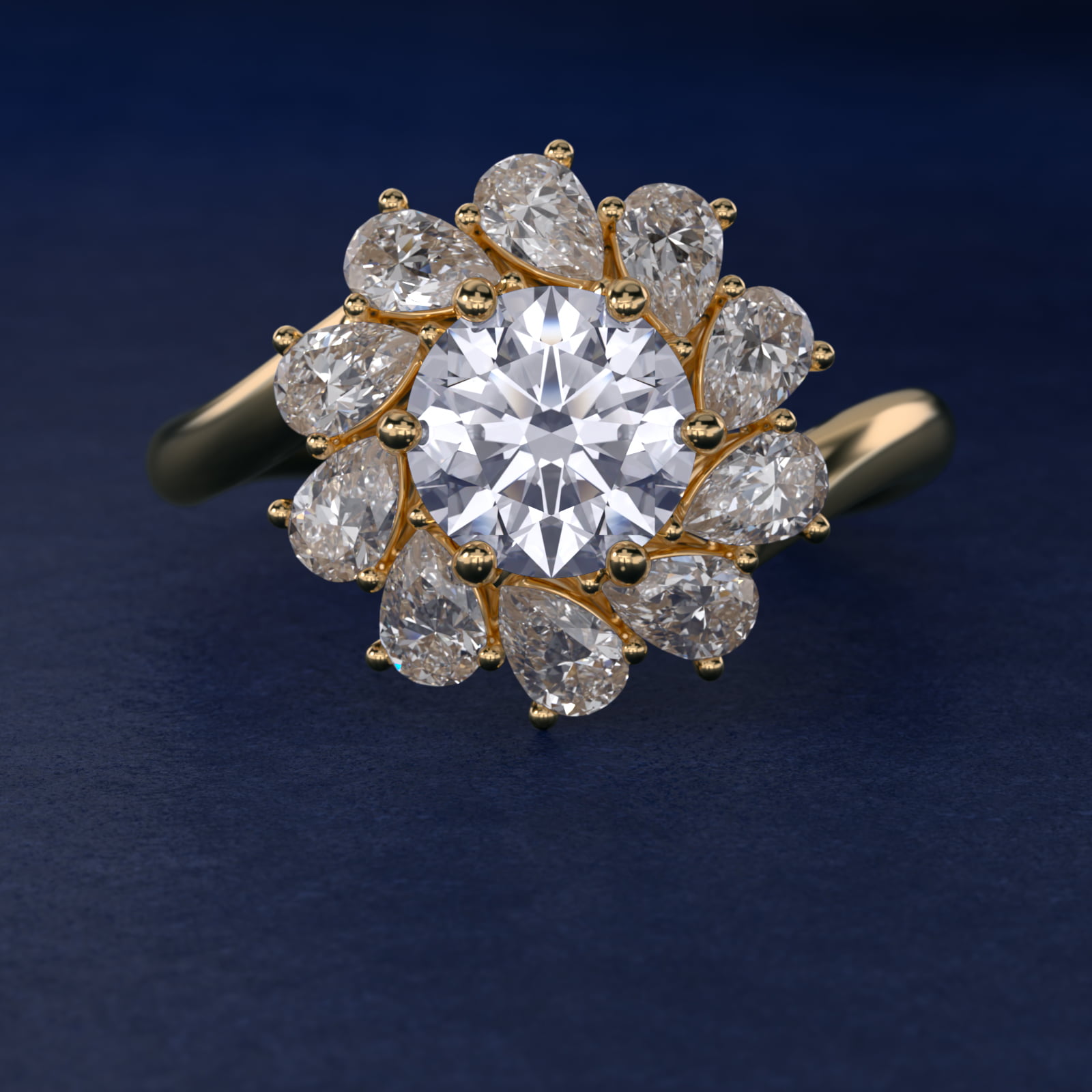 Fancy Pear Shape Whirling Diamond Halo Engagement Ring In 18K Yellow Gold By James Allen