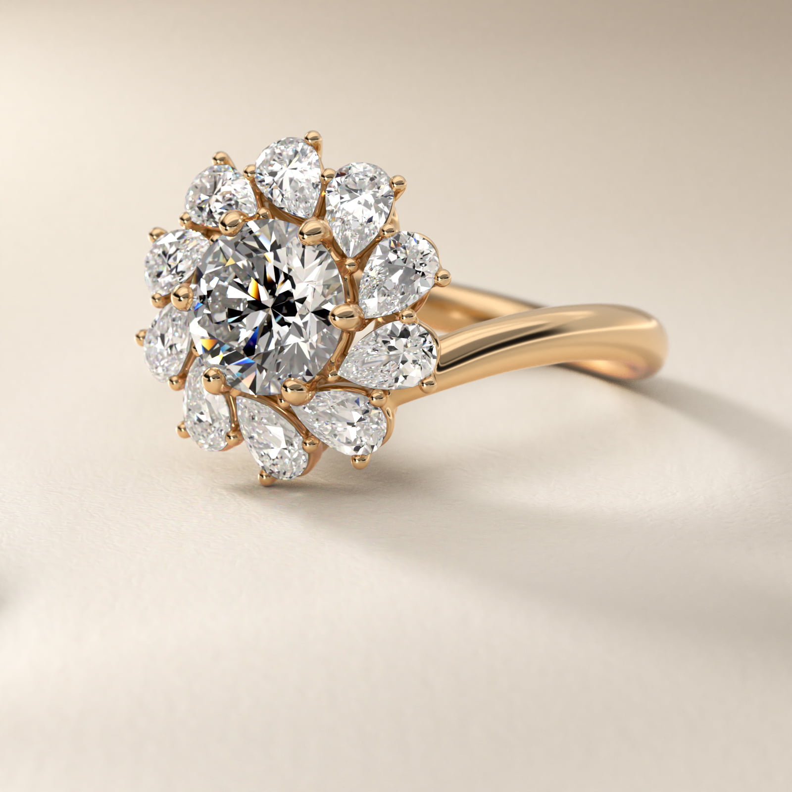 Fancy Pear Shape Whirling Diamond Halo Engagement Ring In 14K Yellow Gold By James Allen
