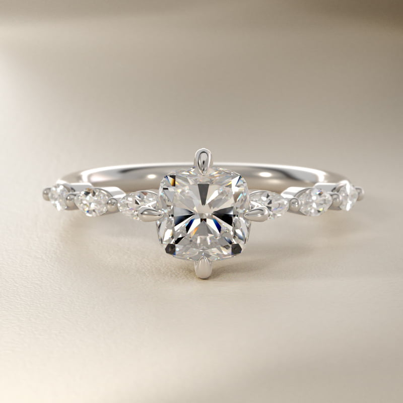 Marquise Cut Side Stone Diamond Shared Prong Engagement Ring In Platinum