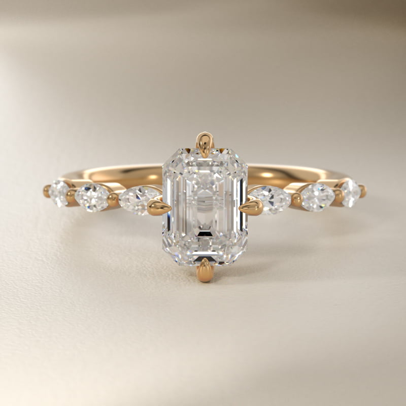 Marquise Cut Side Stone Diamond Shared Prong Engagement Ring In 14K Yellow Gold