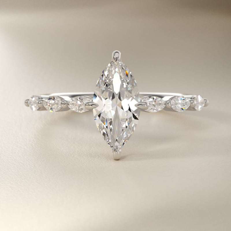 Marquise Cut Side Stone Diamond Shared Prong Engagement Ring In Platinum