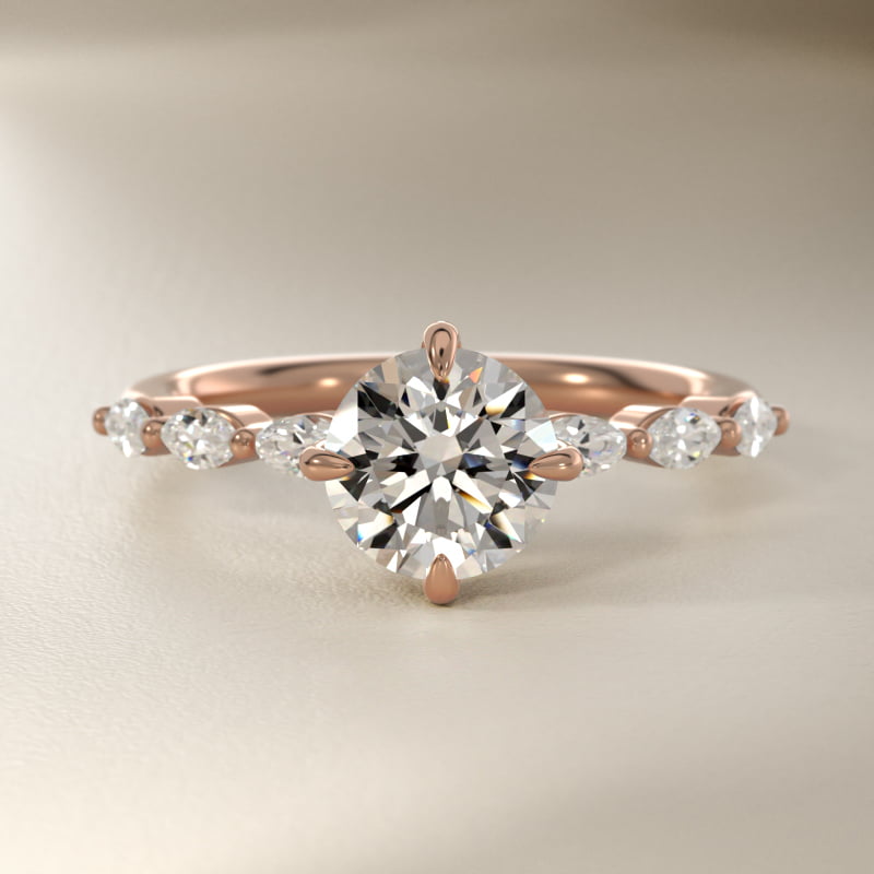 Marquise Cut Side Stone Diamond Shared Prong Engagement Ring In 14K Rose Gold