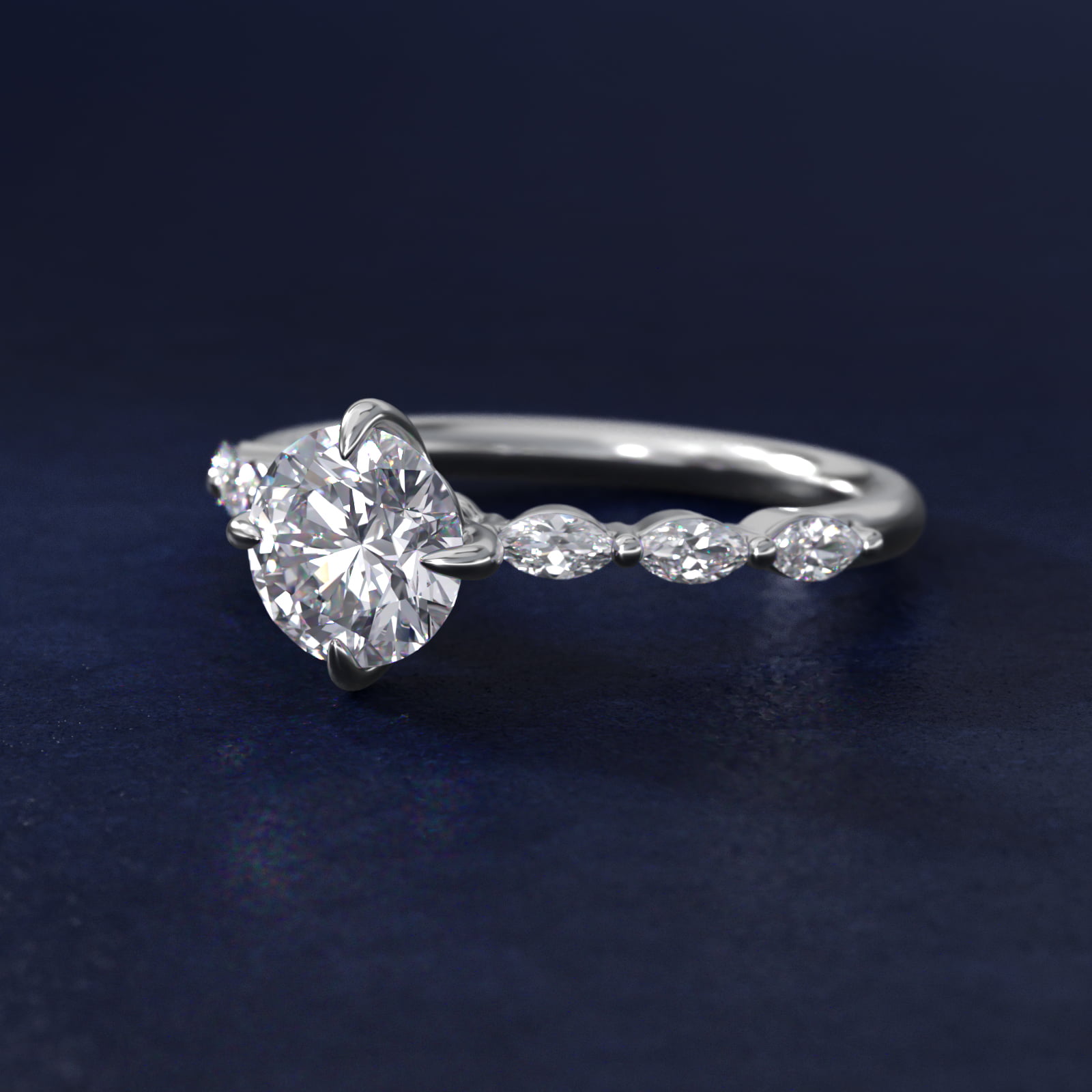 Marquise Cut Side Stone Diamond Shared Prong Engagement Ring In Platinum