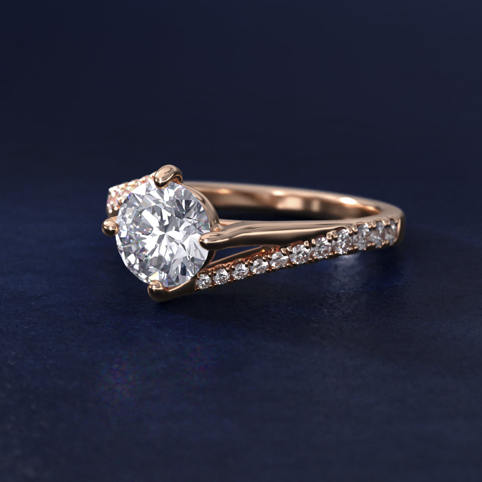 Bypass Pavé Kite-Set Diamond Engagement Ring In 14K Rose Gold