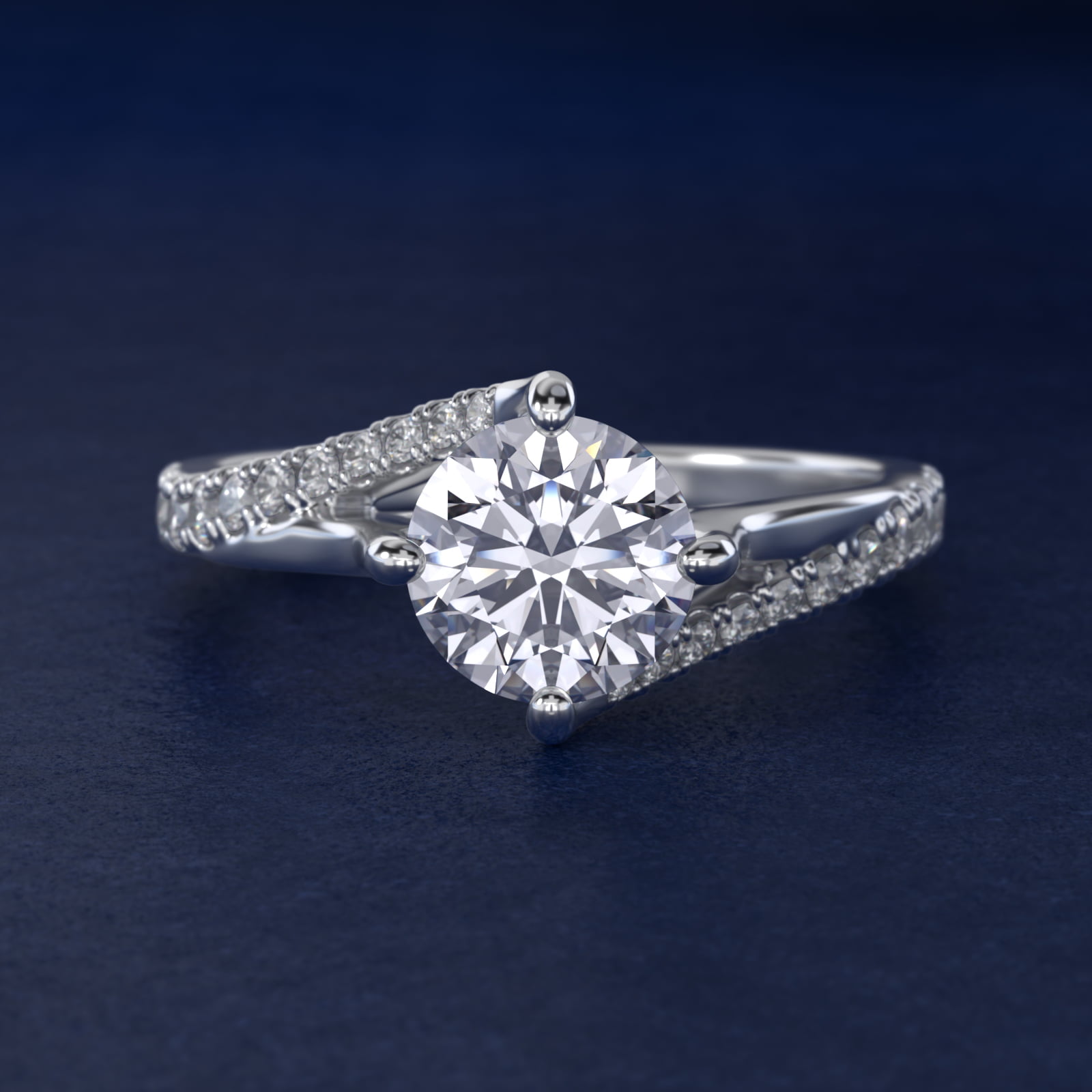 Bypass Pavé Kite-Set Diamond Engagement Ring In 18K White Gold