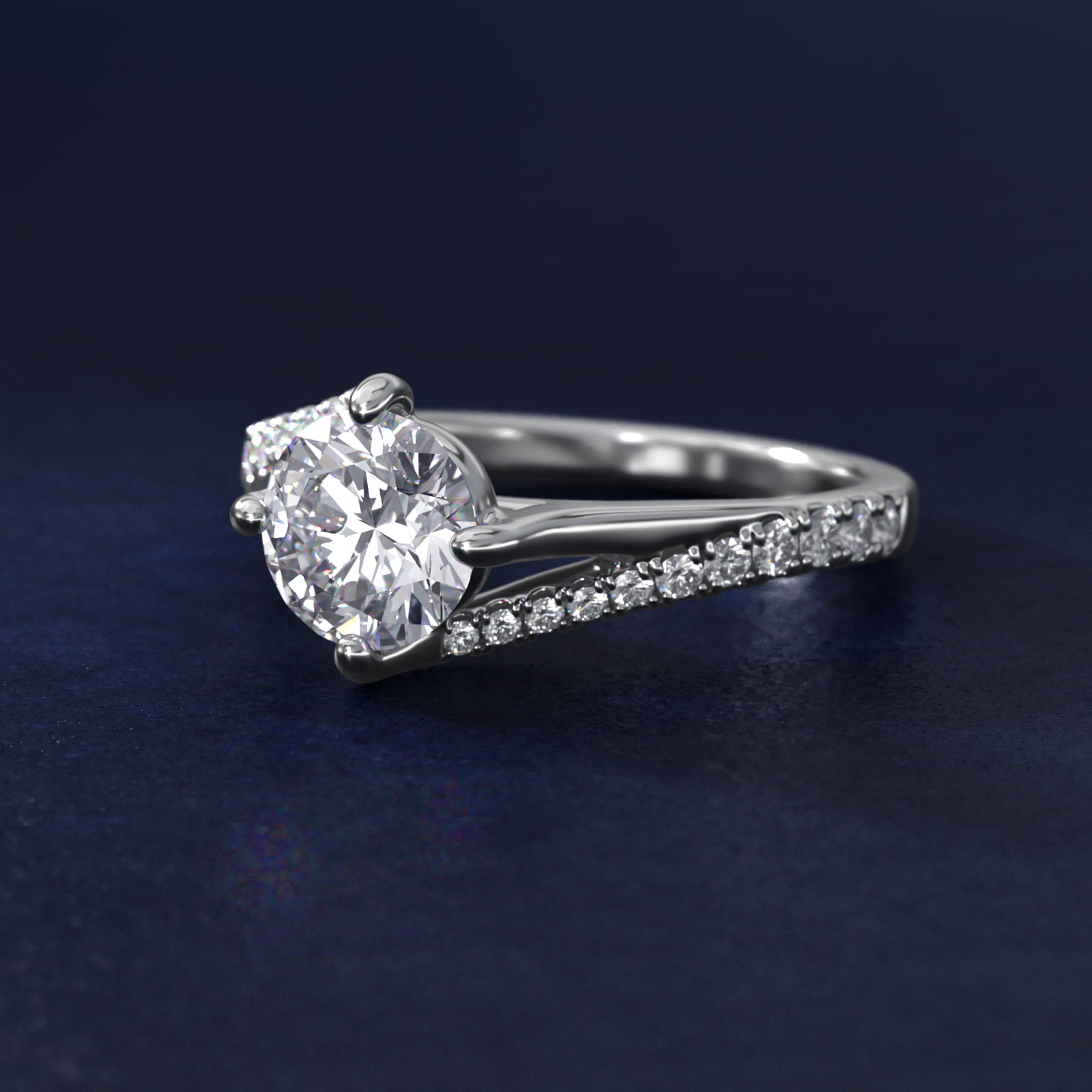 Bypass Pavé Kite-Set Diamond Engagement Ring In 14K White Gold