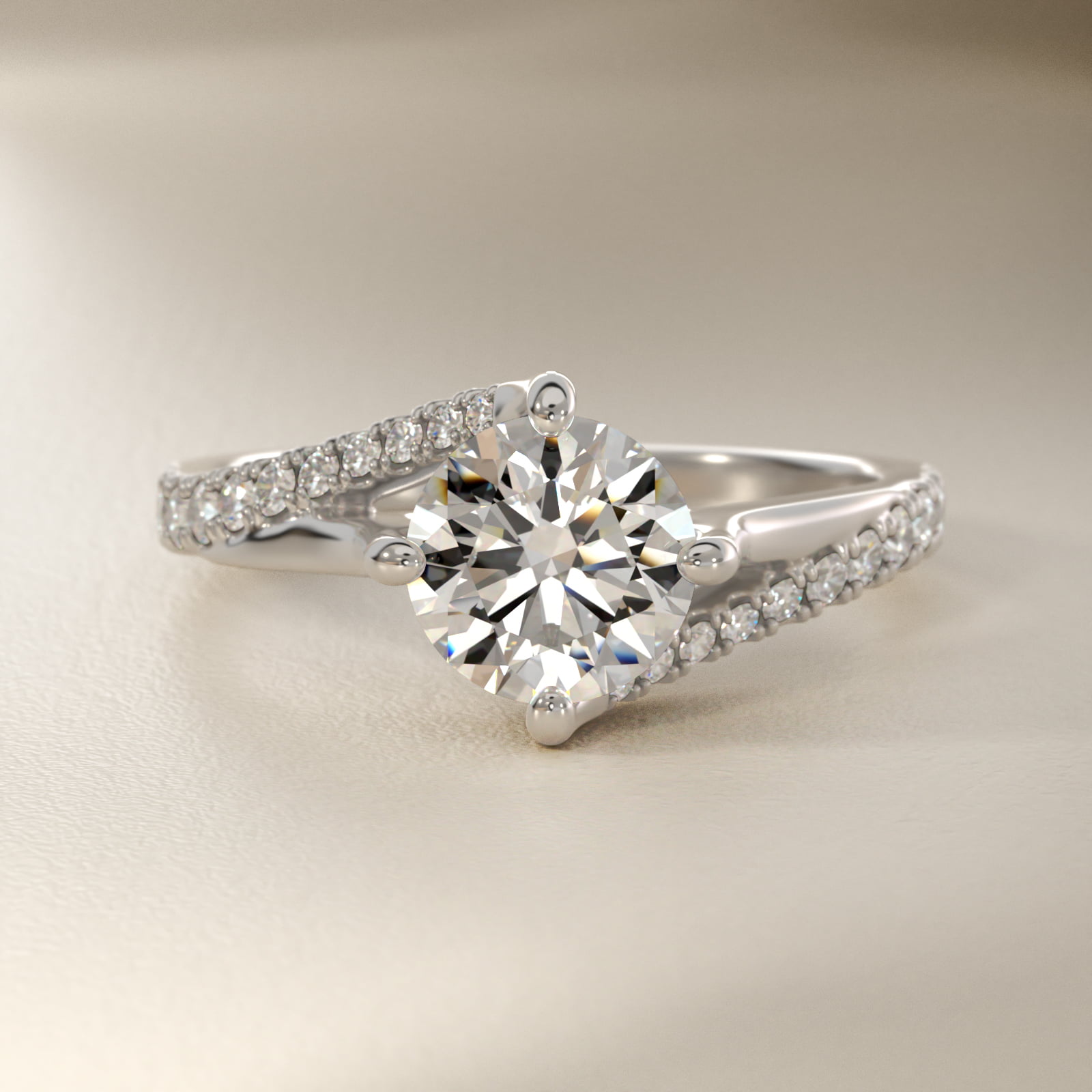 Bypass Pavé Kite-Set Diamond Engagement Ring In Platinum