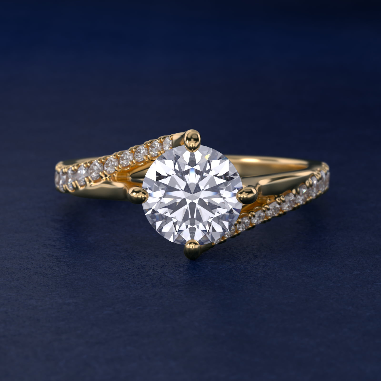Bypass Pavé Kite-Set Diamond Engagement Ring In 18K Yellow Gold