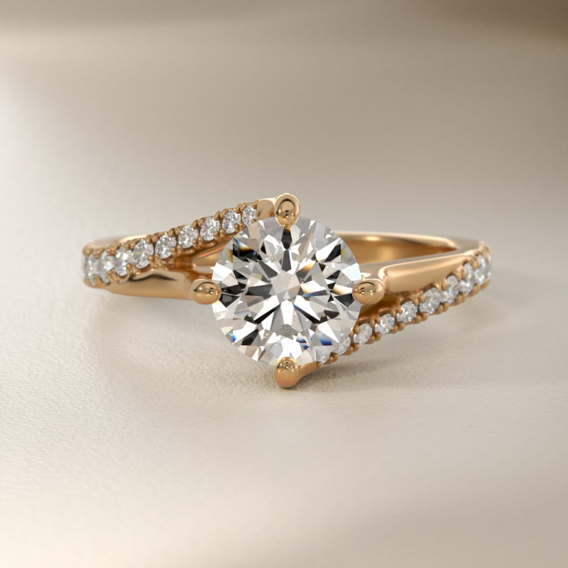 Bypass Pavé Kite-Set Diamond Engagement Ring In 14K Yellow Gold