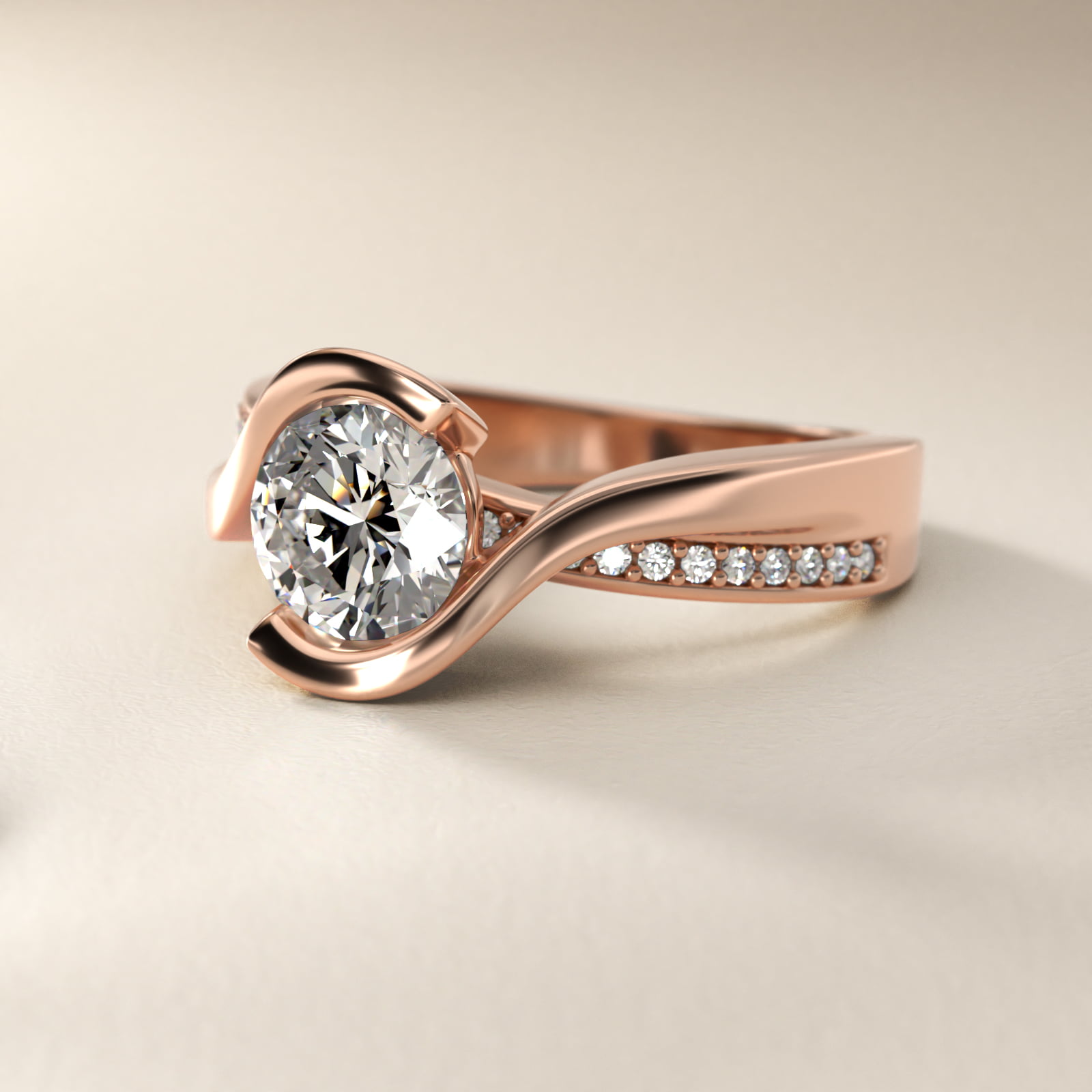 Intertwined Bypass Tension Engagement Ring In 14K Rose Gold