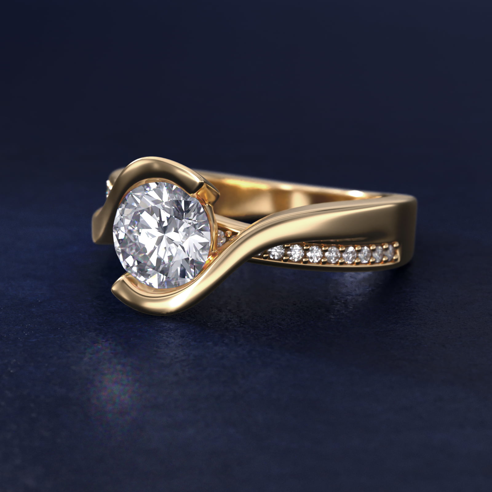 Intertwined Bypass Tension Engagement Ring In 14K Yellow Gold