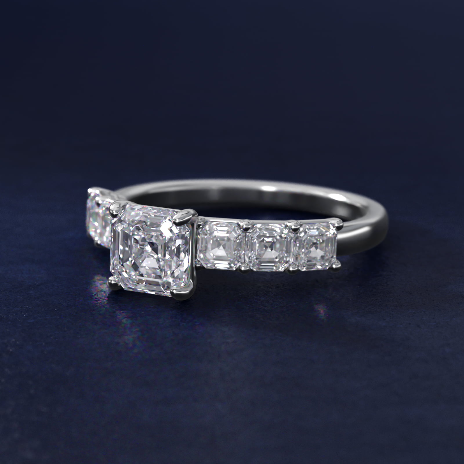 Asscher Cut Side Stone Diamond Engagement Ring In Platinum