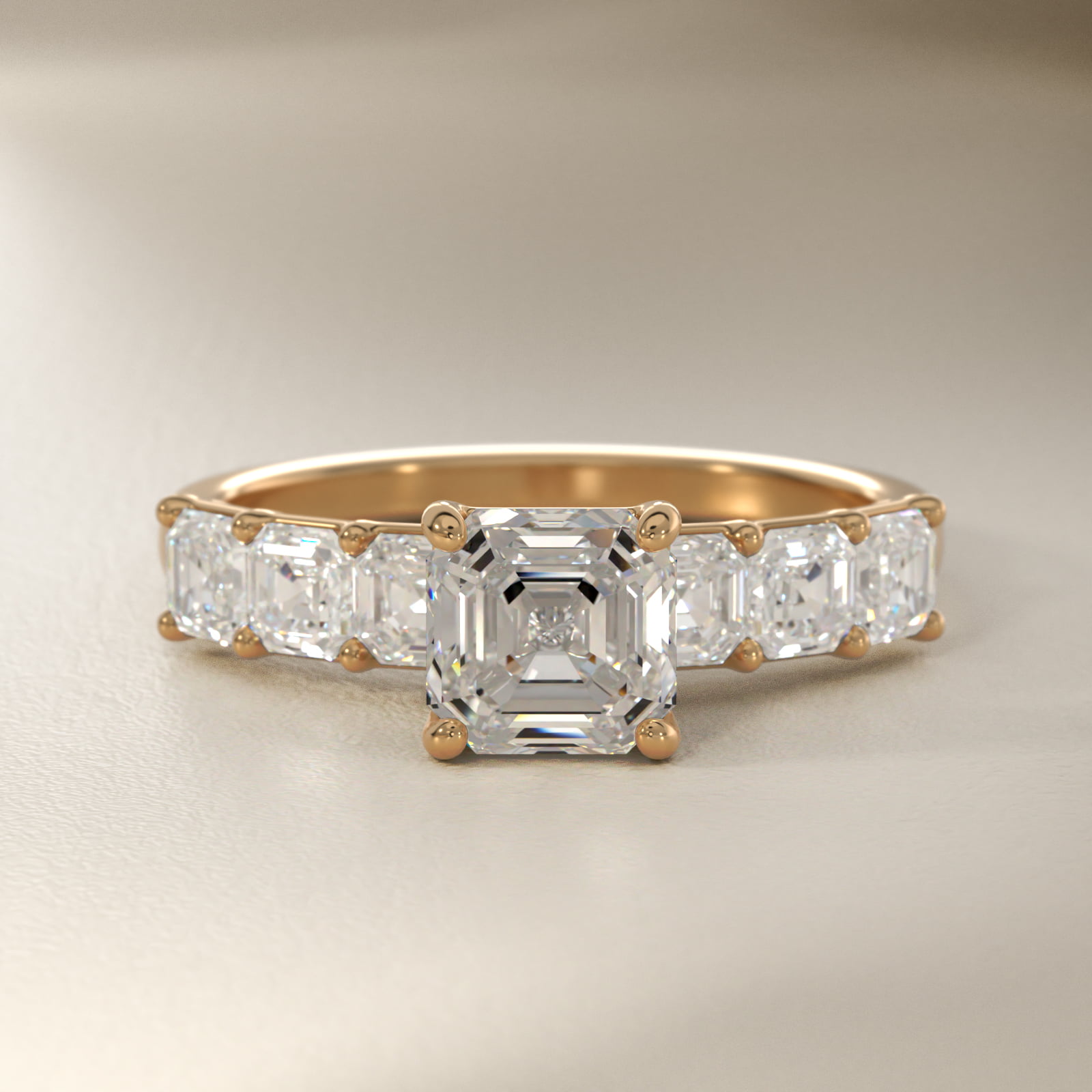 Asscher Cut Side Stone Diamond Engagement Ring In 14K Yellow Gold