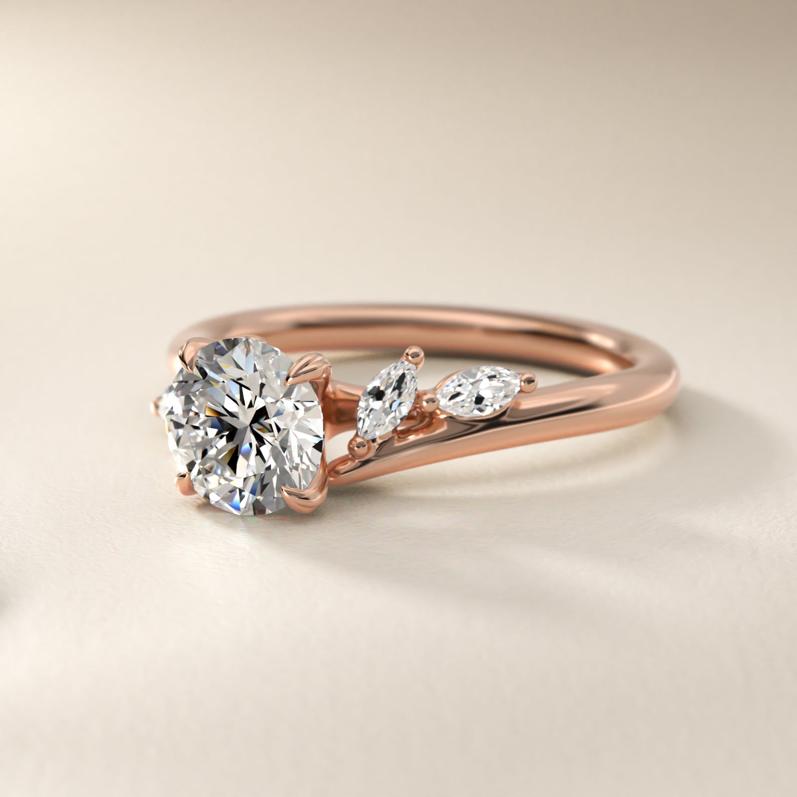 Bypass Marquise Array Side Stone Diamond Engagement Ring In 14K Rose Gold