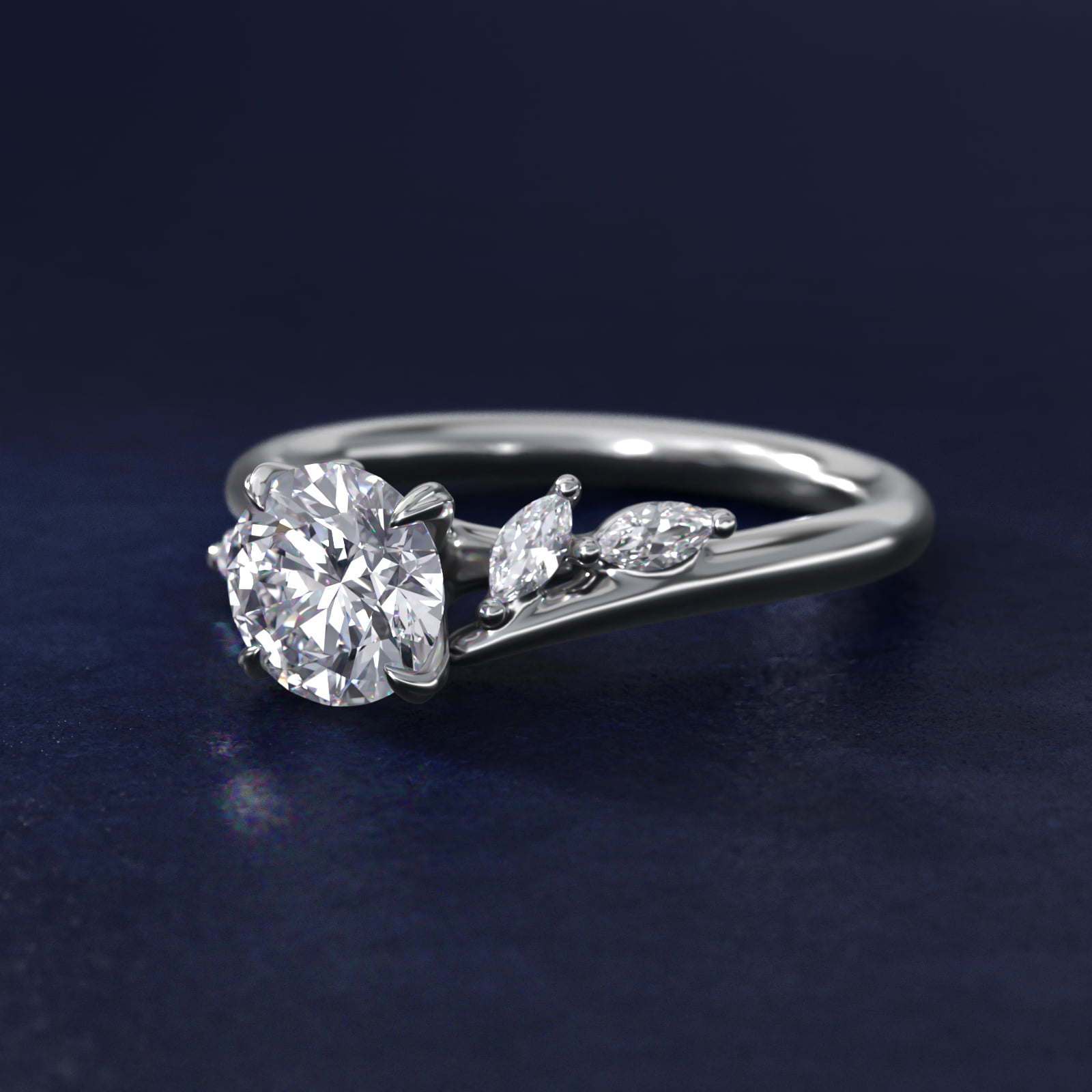 Bypass Marquise Array Side Stone Diamond Engagement Ring In Platinum